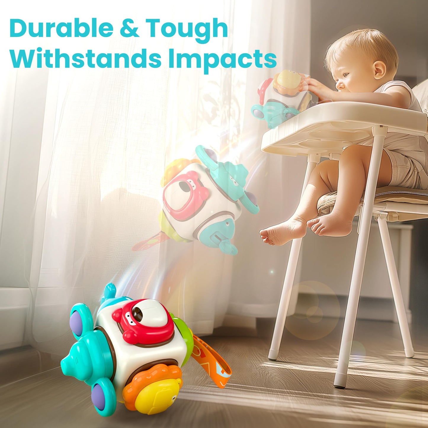 Iplay, Ilearn 6 In 1 Baby Busy Board Cube, Montessori Sensory Toy Toddler 1-3, Infant Carseat Plane Travel, Kid Animal Cube Lear