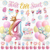 Juyrle Four Ever Sweet Birthday Decorations Girl- Ice Cream Birthday Party Decorations With Donut Banner Ice Cream Cake Toppers 4Th Foil Balloon Arch For 4 Year Old Macaron Birthday Party Supplies