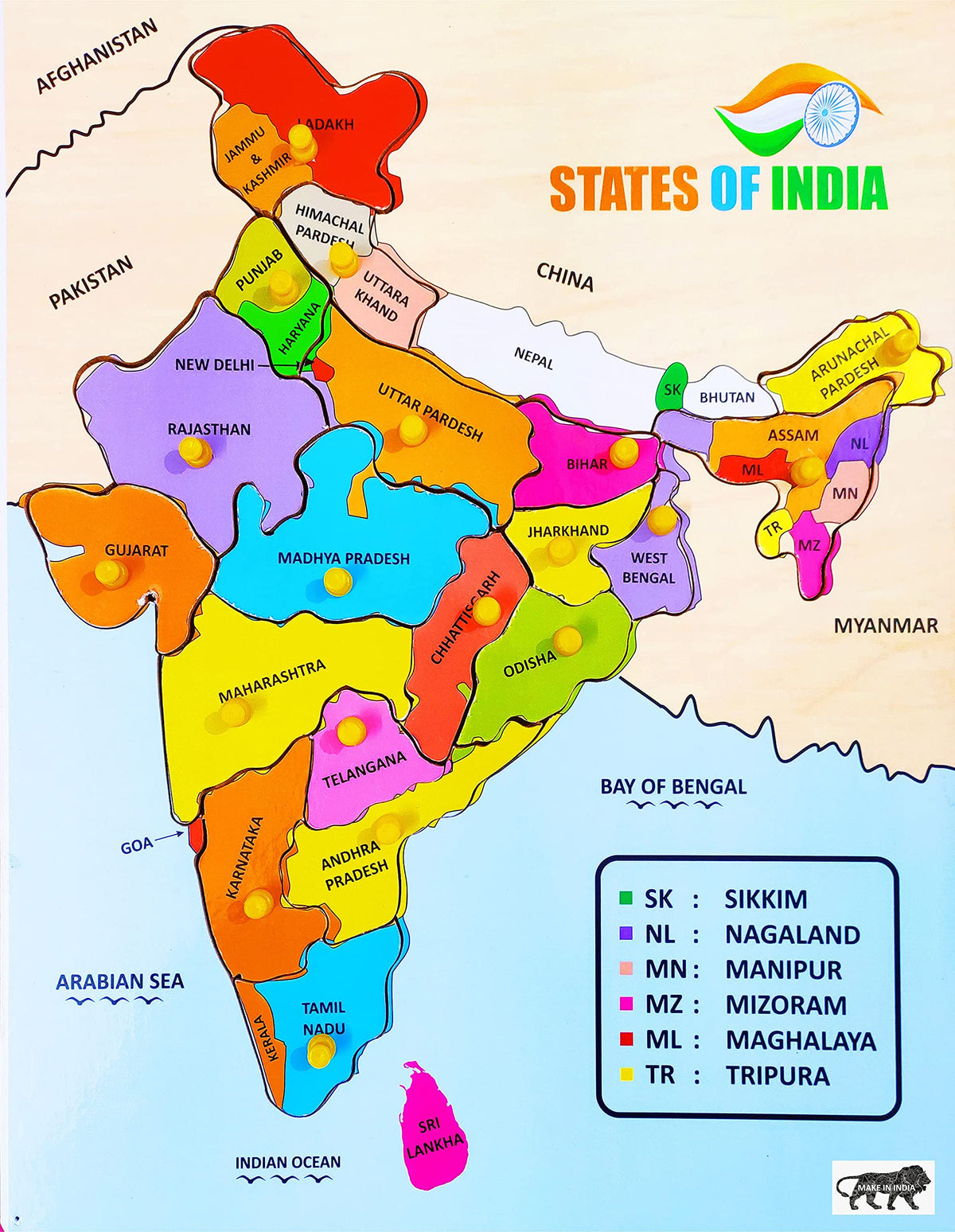 Wooden Puzzles Toddlers India States Of India Map Puzzles With Knobs, Educational Puzzle,Learning Aid For Boys And Girls,Kids, S