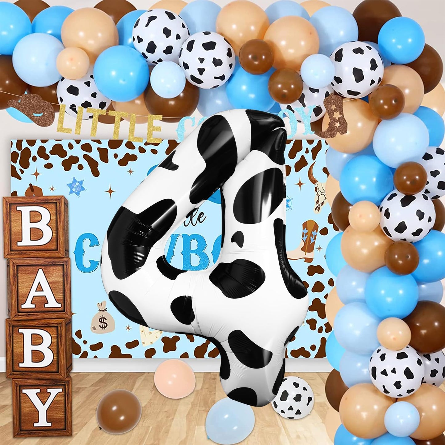 Lebery Cow Print Number Balloon 40 Inch Cow Print Number 4 Balloon Cowgirl Theme Number Balloon For 4Th Birthday Party Cow Balloons Black White Number 4 Foil Balloon For Farm Barn Animal Decor