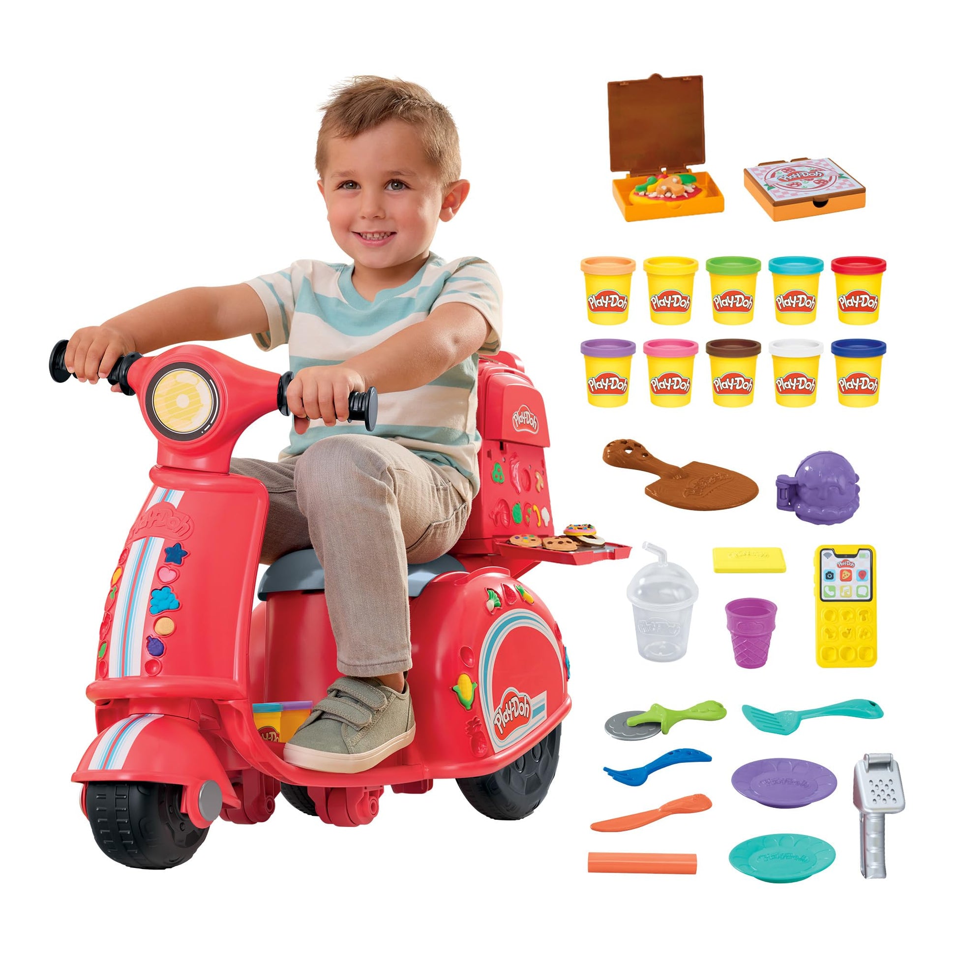 Play-Doh Pizza Delivery Scooter Playset, Large Ride-On Play Food Preschool Toys, Toy Pizza Set for Kids, Arts & Crafts for Boys