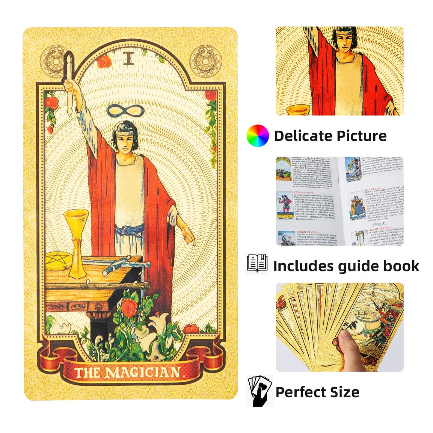 Siokuy Tarot Cards Deck, Luxury Tarot Card Deck, Splendid Classic Tarot Deck, Durable Waterproof Gold Foil Tarot Decks For Begin