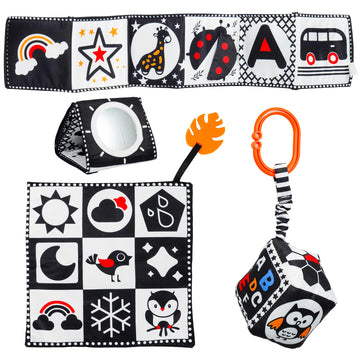 Melican 3 Pcs Black And White High Contrast Baby Toys 0-3 Months For Newborn, Montessori Toys For Babies Sensory Soft Book For E