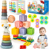 6-In-1 Baby Toys 6 To 12 Months, Montessori Toys For Babies 6-12-18 Months, Infant Teething Toys Stacking Blocks Rings Sensory B