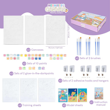 Bonnyco Paint By Numbers Kit For Kids Mermaid Pack 3 Canvas Paint By Number Canvas Framed Mermaid Gifts For Girls Arts And Crafts, Kids Paint By Number Kits, Pre Drawn Canvas For Painting For Kids
