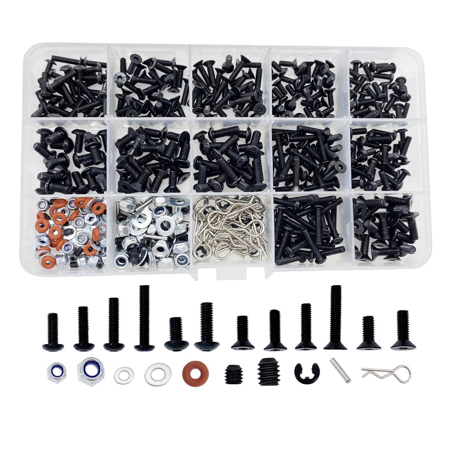 500pcs RC Screw Kit,RC Screws for Traxxas Arrma Axial Redcat HPS SCX10 1/8 1/10 1/12 1/16 Scale RC Cars Trucks Crawler, Screws A