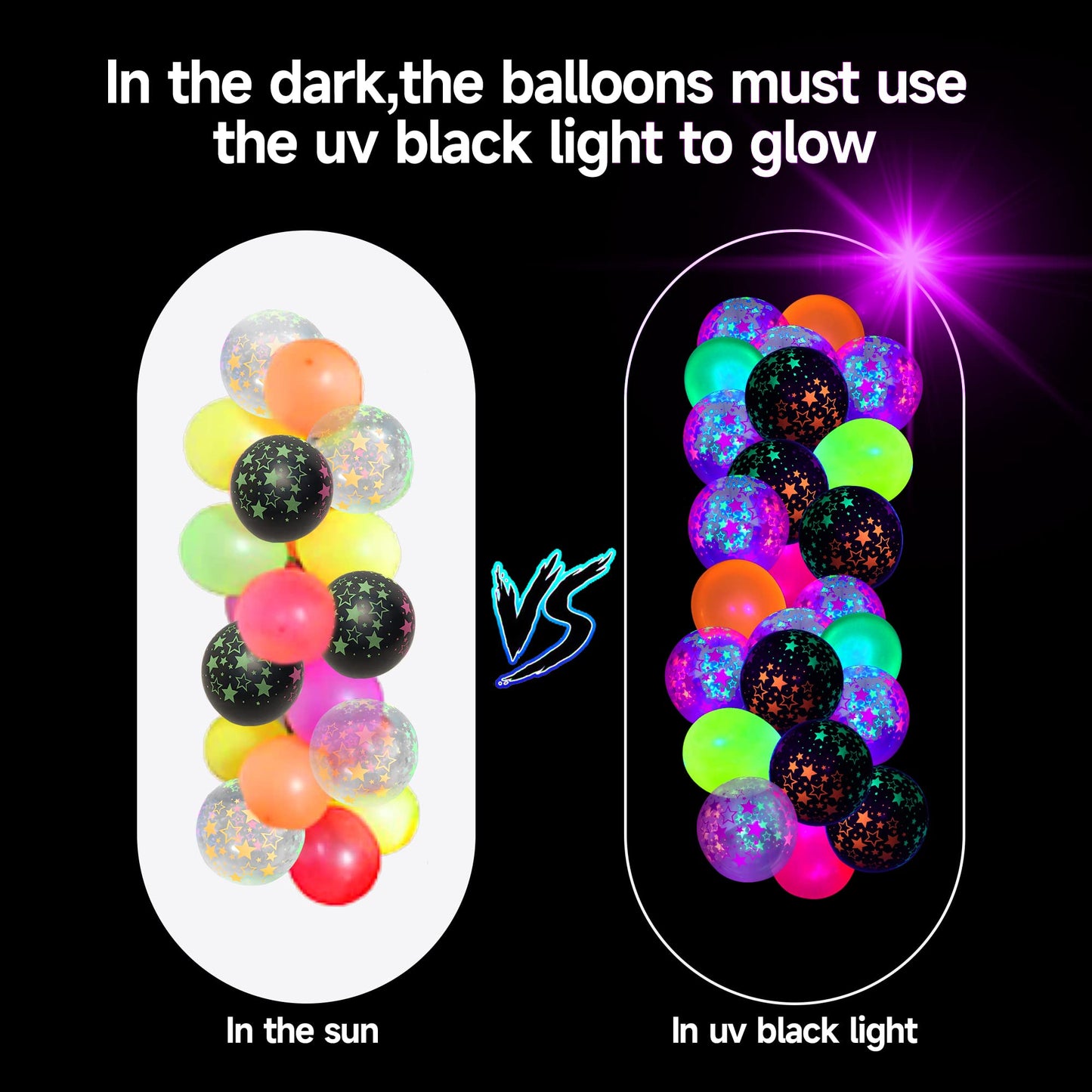 90 Pcs Uv Neon Balloons ,Neon Stars Glow Party Balloons Uv Black Light Balloons Glow In The Dark For Birthday Decorations Weddin