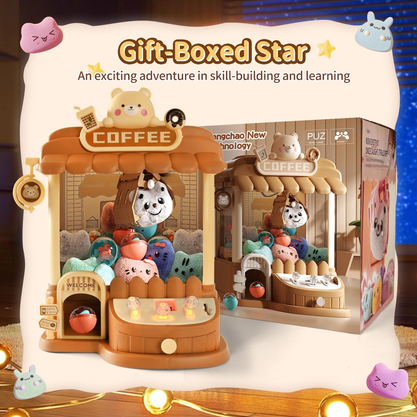 Large Claw Machine for Kids Adults, Mini Vending Machine with 30 Fun Toys, Candy Dispenser Machine, Prize Dispenser with Music L