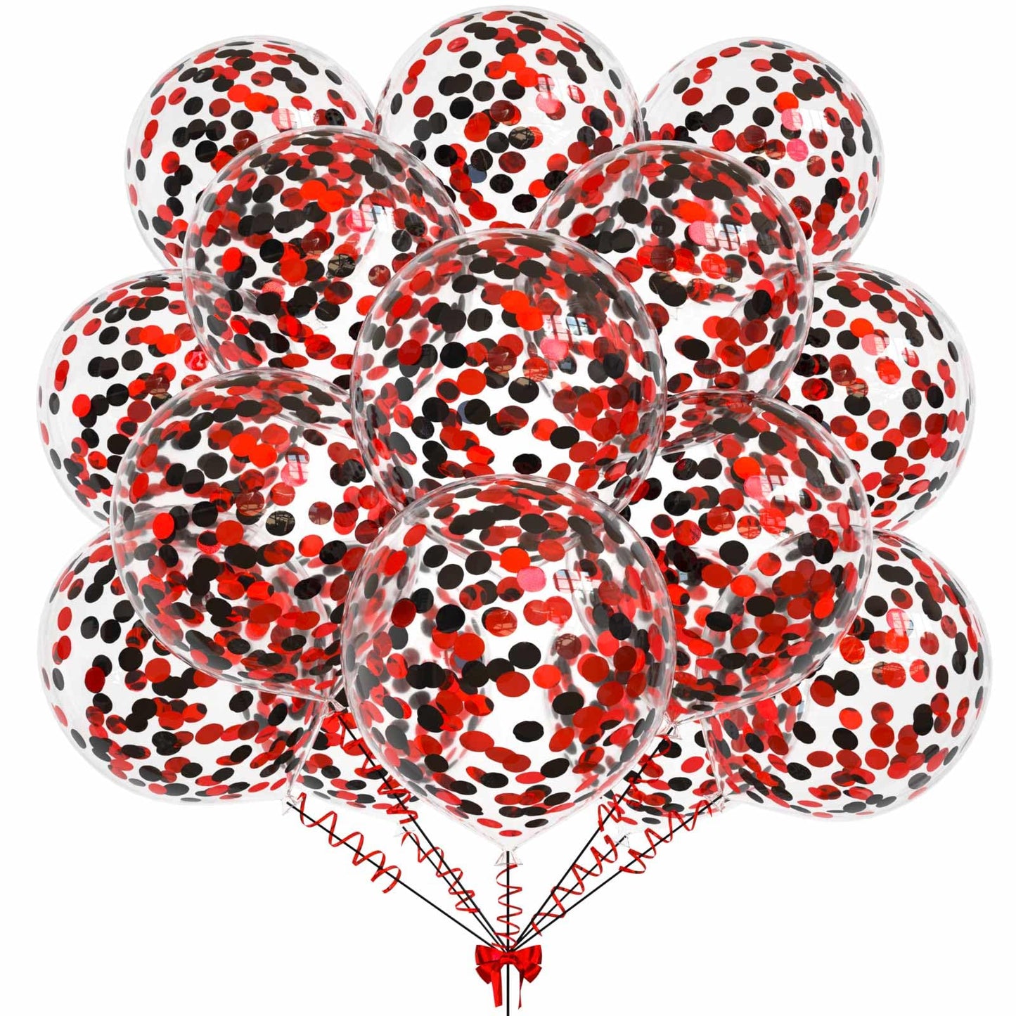 50Pcs Black Red Foil Confetti Balloons,12 Inch Latex Balloon With Black Red Confetti Inside For Birthday Family Party Graduation Decorations