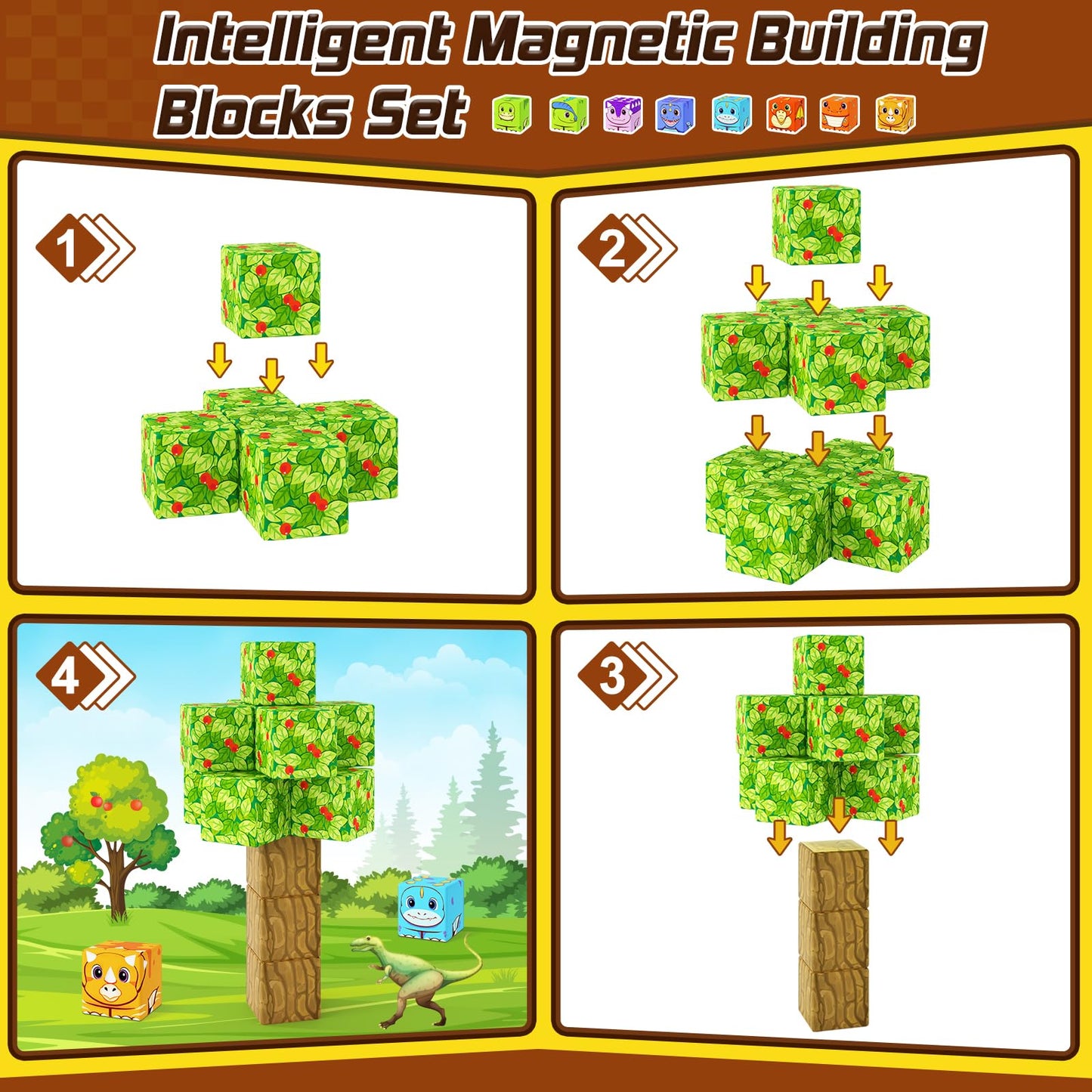 Dinosaur Toys Magnetic Blocks - Build Mine Magnet World Dinosaur Adventure Set, Magnetic Building Blocks Outdoor Toddler Toys For 3+ Year Old Boys & Girls, Creative Jurassic Scenes Kids Toys Games