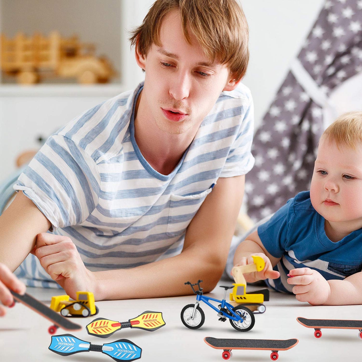 Sumind 18 Pieces Mini Finger Toys Set Includes Finger Skateboards, Finger Bikes, Mini Scooters And Matched Wheels And Tools Acce