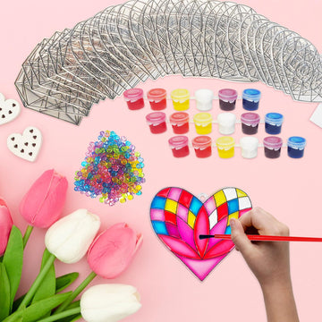 Ayhuhra 28 Sets Valentines Day Suncatcher Craft Kit DIY Window Paint Art Suncatchers Craft Kits Heart Sun Catchers for Valentin