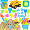 FHOZGECY Beach Toys, 19Pcs Sand Toys, Sandbox Toys with Dump Truck, Collapsible Sand Bucket, Sand Castle Toys, Animal Dinosaur M
