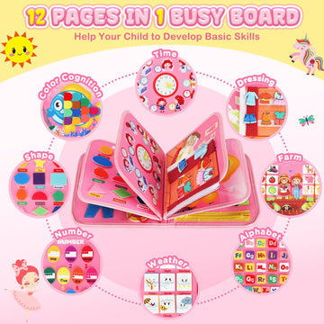 Urmywo Busy Board - Montessori Toys For 1-4 Year Olds, Busy Book Toddler Activities With Fine Motor Skills, Autism Sensory Gifts