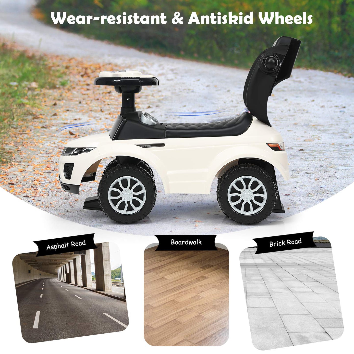 Honey Joy Ride On Push Car, Foot To Floor Ride On Sliding Car Push Handle & Detachable Guardrail, Sound & Lights, Under Seat Storage, Push Cars For Toddlers 1-3, Gift For Kids Boys Girls(White)