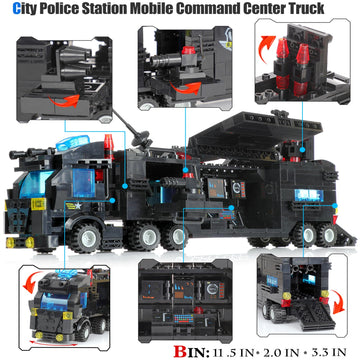 1110 Pcs Swat City Police Station Mobile Command Center Truck Car Building Blocks Set In 25 Different Models Police Cars, Helico