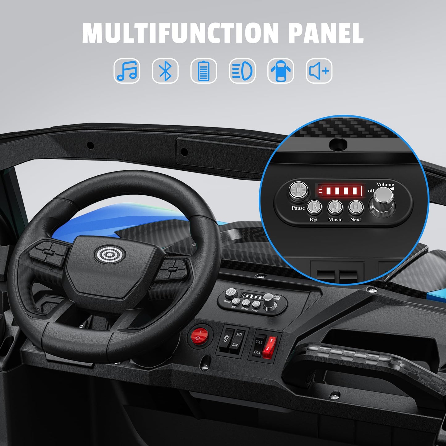 Arbeli 24V 2 Seater Ride On Car Truck, 4X200W, Eva Tires, 4Wd/2Wd, Remote Control, Rainbow Lights, Shock Absorbers, Bluetooth, R