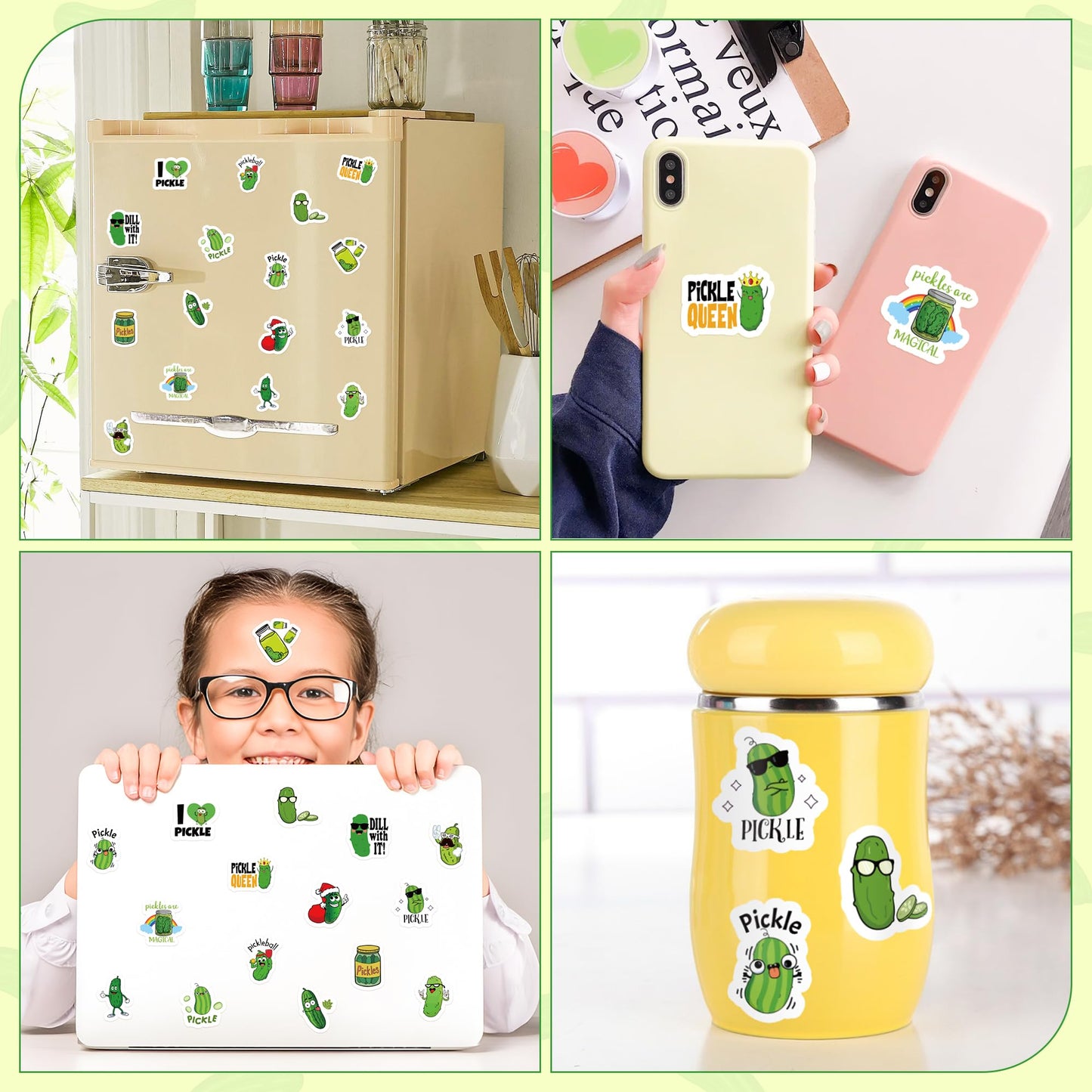 Beyumi 1000Pcs Christmas Pickle Cartoon Stickers For Kids In 2 Rolls Funny Graphic Aesthetics Cucumber Stickers Waterproof Vinyl Decal For Laptop Bottle Phone Skateboard Luggage Party Decor Gift Teens