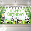 Cartoon Panda Birthday Decorations Panda Backdrop For Party Supplies Animal Themed Banner Green Bamboo Background Baby Shower Photo Background Kids Children Newborn Birthday Party Table Decor