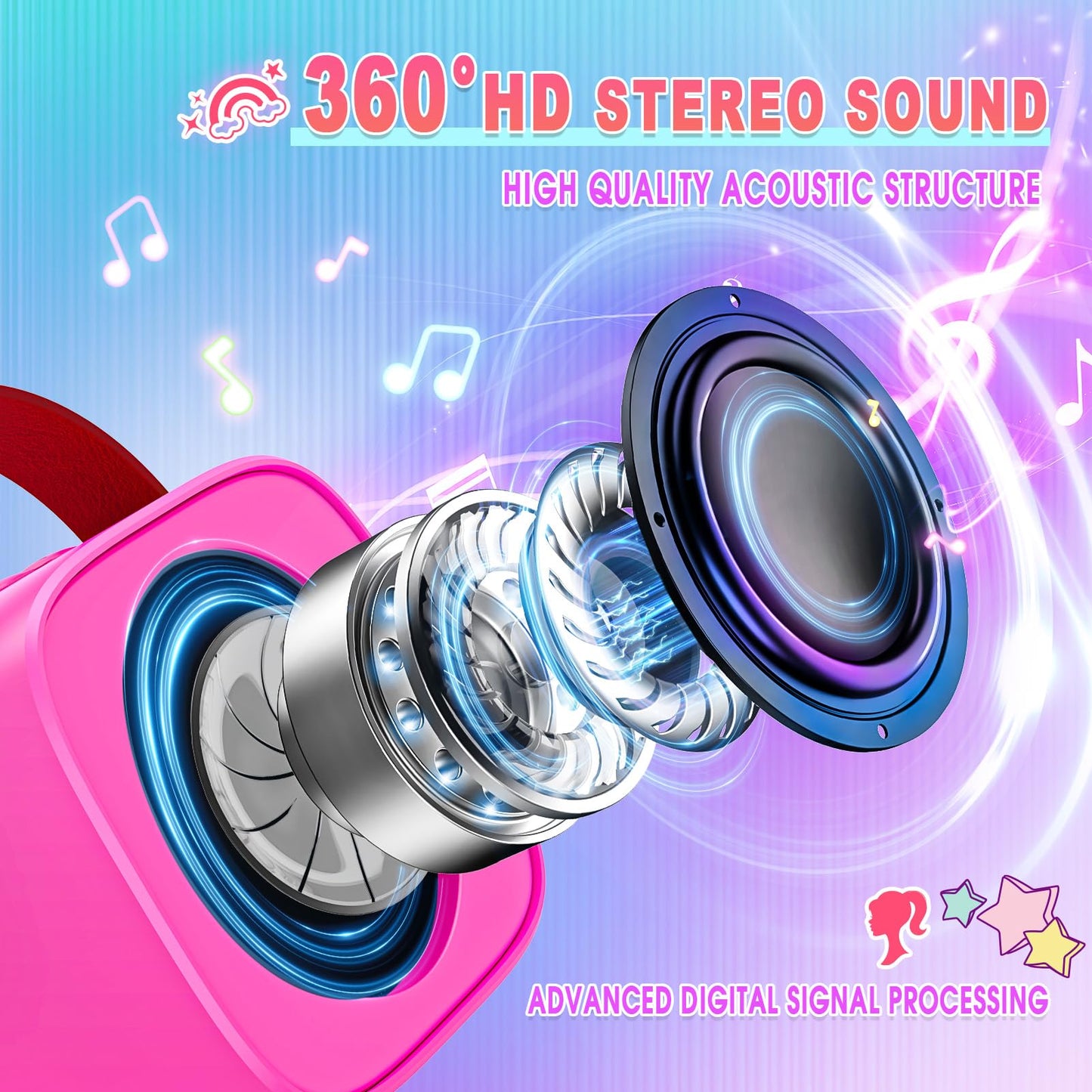 Princess Karaoke Microphone Machine Toys: Colorful Led Portable Bluetooth Speaker With 2 Wireless Mics Toys Gifts For 4 5 6 7 8