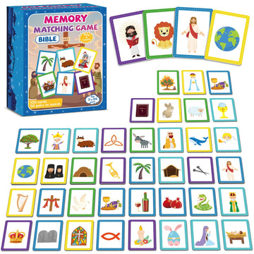 Gisgfim 50 Pairs Memory Matching Game Bible Concentration Games For Kids Educational A Fun & Fast Christian Bible Theme Memory M