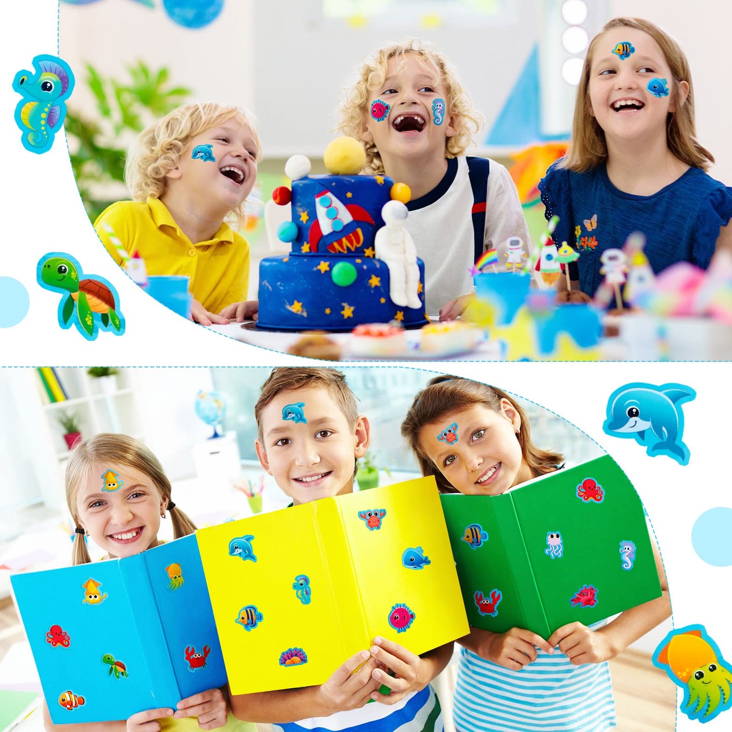 480 Pieces Sea Life Shape Stickers For Kids Self Adhesive Octopuses Crabs Turtles Seahorses Jellyfish Whales Cute Waterproof Ocean Animal Stickers For Ocean Theme Party Classroom