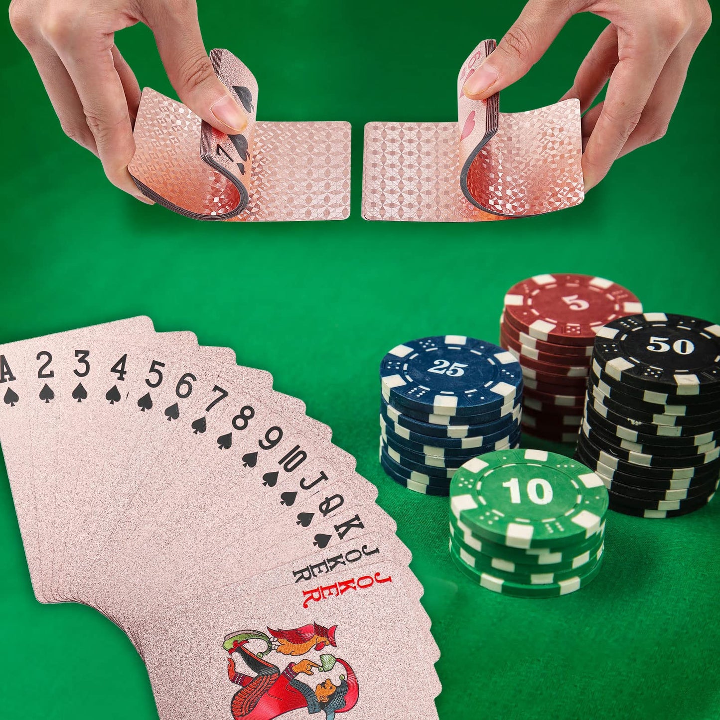 Joyoldelf Playing Cards, Plastic Rose Gold Playing Cards, Flexible Poker Cards / Waterproof Playing Cards With Box Great For Party, Game, Cardistry, Magic Trick Tool