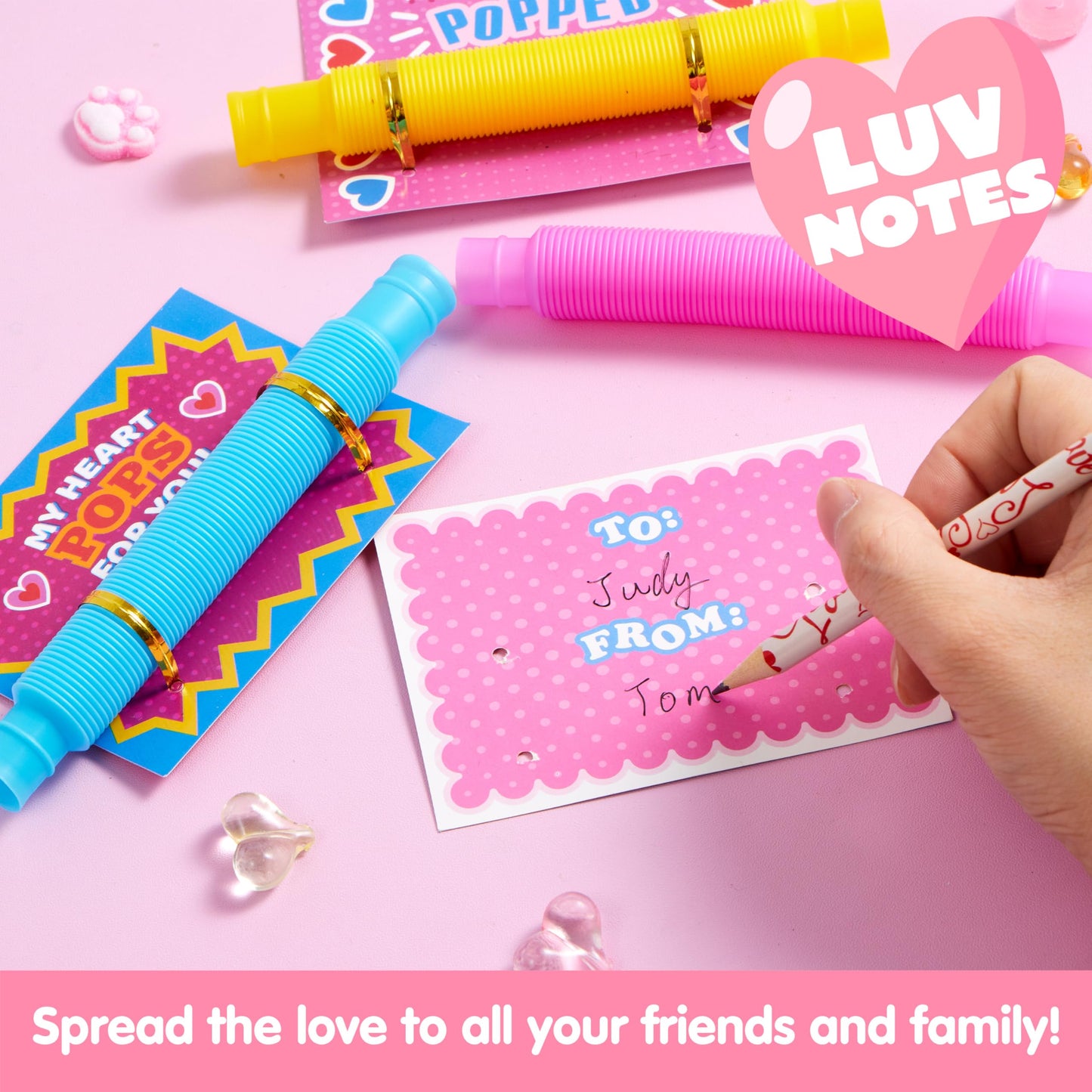 Joyin 28 Packs Pop Tubes Toys For Kids Imaginative Play Stimulating Creative, Pop Tubes With Gift Cards Set, Stretchy Stress Relief Fidget Toys For Kids Classroom Party Favors Classroom Gifts