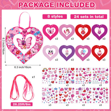 DoubleFill 24 Sets Valentines Day Crafts Kit Make Your Own Heart Wreath Ornaments Valentines DIY Card Cute Stickers Bulk Valent