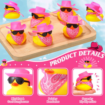 36 Set Cowboy Rubber Duck Mini Yellow Duckies Bath Party Toy Tiny Ducks Bathtub Toy With Cowboy Hat Paisley Bandanas Sunglasses For Summer Baby Shower Birthday Swimming Party (Bright Style)