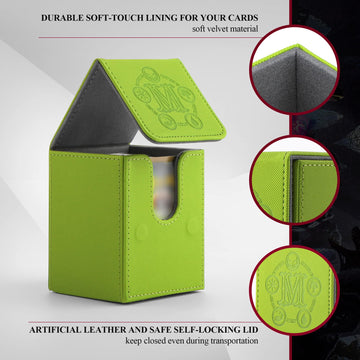TCGUARD Green Card Deck Box for MTG - Holds 100+ Single Sleeved Cards, Microfiber Lining, Leather, Compatible with TCG & Yu-Gi-Oh!