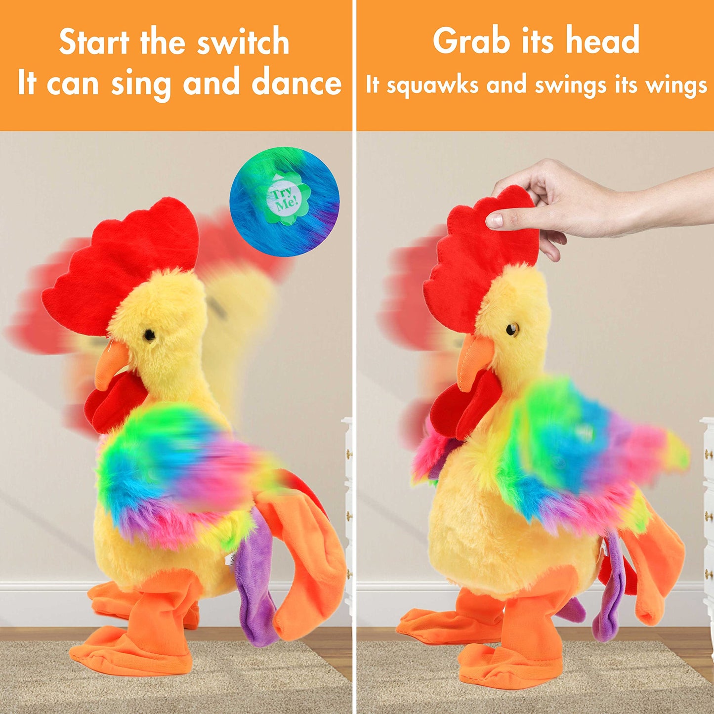 Easfan Musical Chicken Stuffed Animal Electronic Interactive Plush Toy Singing Dancing Squawking Waving Rooster Easter Birthday
