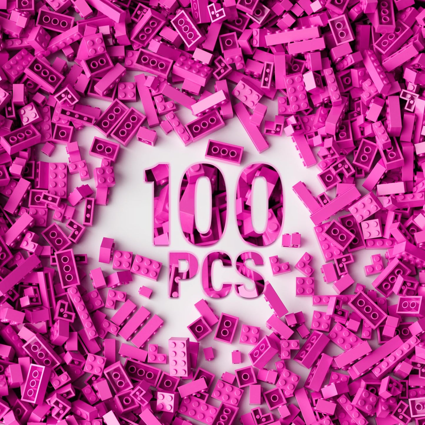 100 Piece Pink Bricks Bulk, 12 Size Pink Classic Building Blocks Bricks, Compatible With Lego Parts And Pieces(Color: Pink)