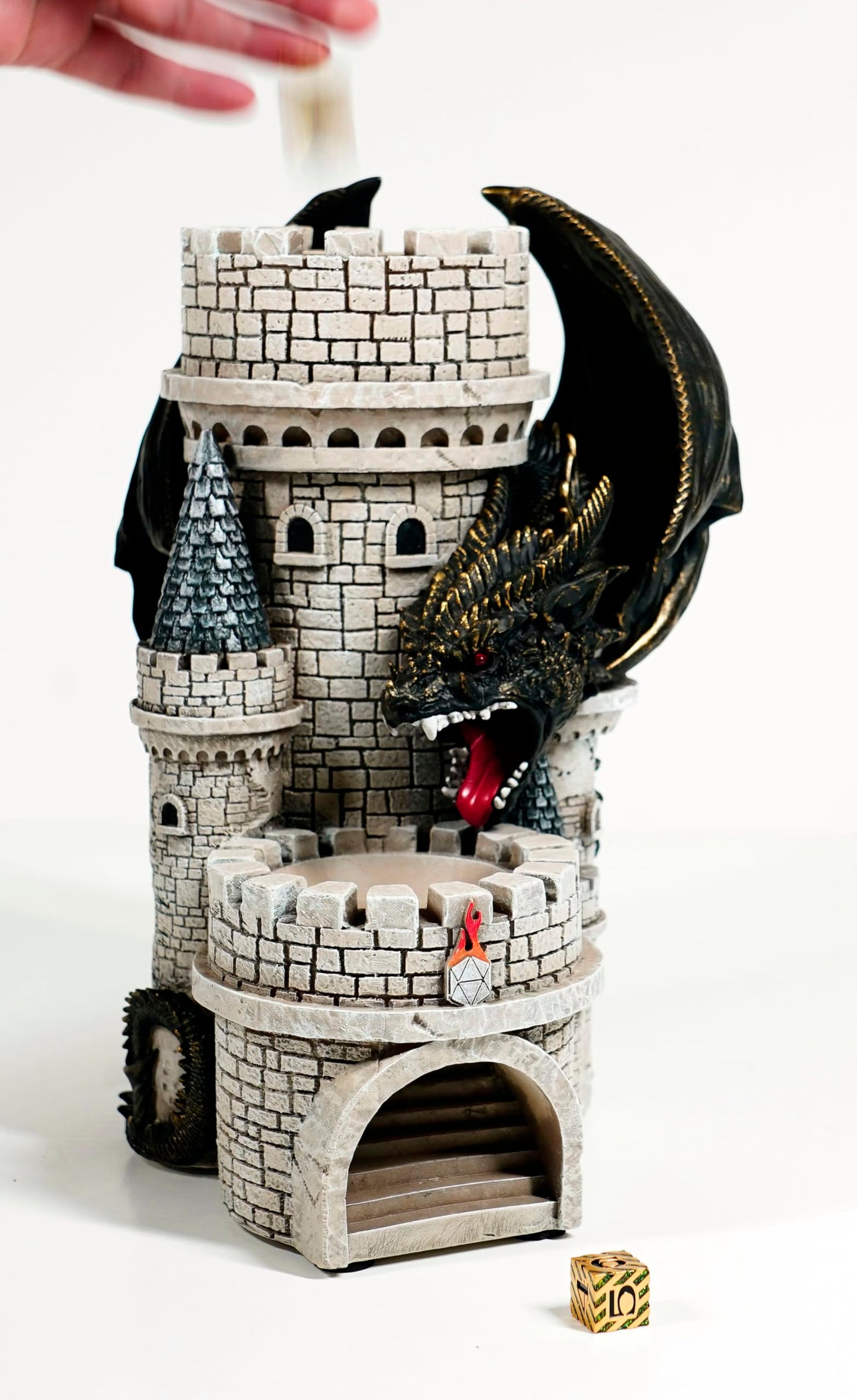 Forged Dice Co. Dragons Keep Dice Tower - Hand Painted Dice Rolling Tower Castle with LED Lights, Made from Heavy Duty Resin - C