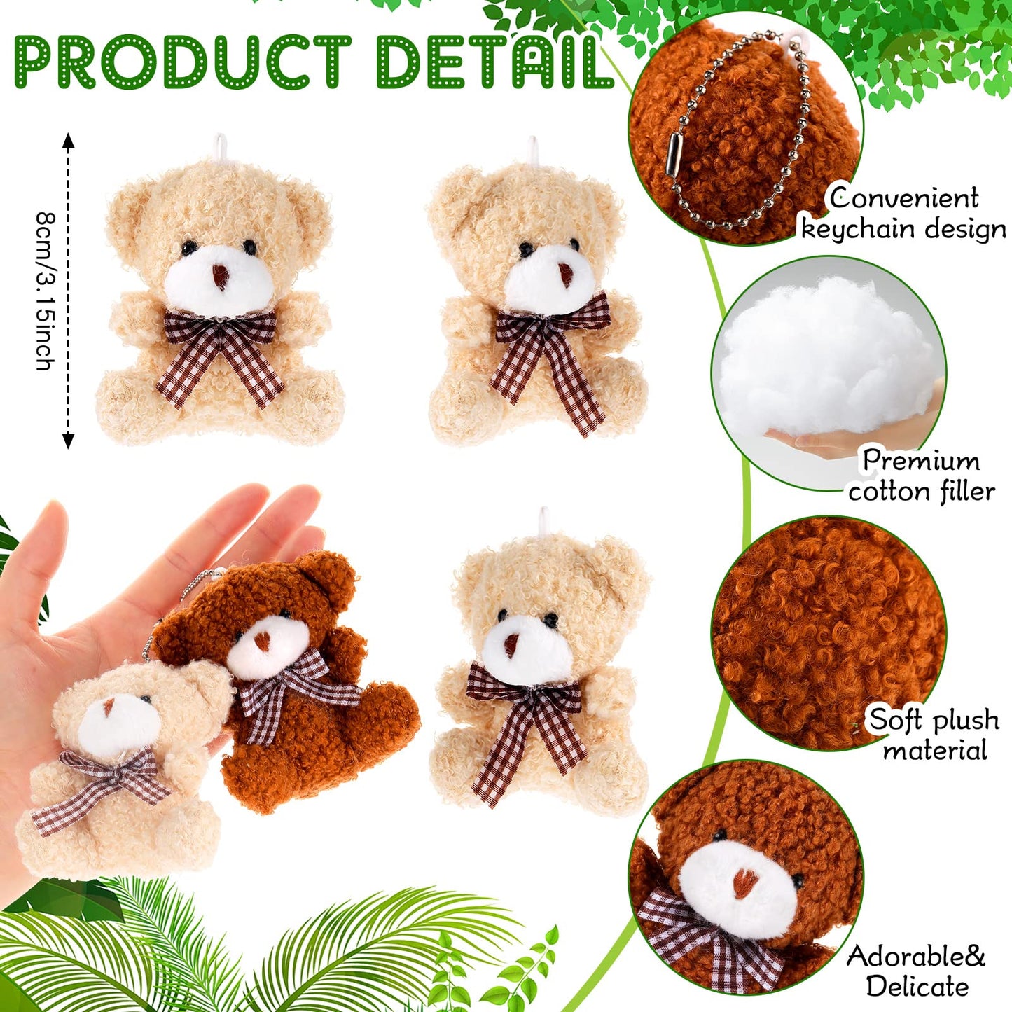 60 Pieces Mini Plush Bear Toys Bulk Soft Tiny Stuffed Bunny Doll Small Bear Animal Toys For Diy Keychain Gifts Thanksgiving Birt