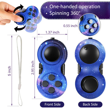 Skylety 2 Pcs Fidget Toys for mature-themeds Fidget Pad Christmas Basket Stuffers Stress Relief Cube Clicker Controller Sensory Educational Toy for ADHD Autism Spinner(Starry Purple and Starry Blue Style)