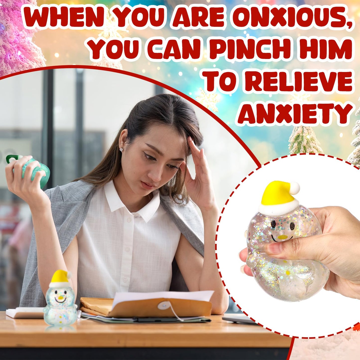 Meooeck 12 Pcs Christmas Stress Relief Toy Snowman Stress Balls for mature-themed Christmas Party Favors Squeeze Winter Snowman Toys for Xmas Winter Party Classroom Goodie Bag Fillers Stocking Stuffer Gifts