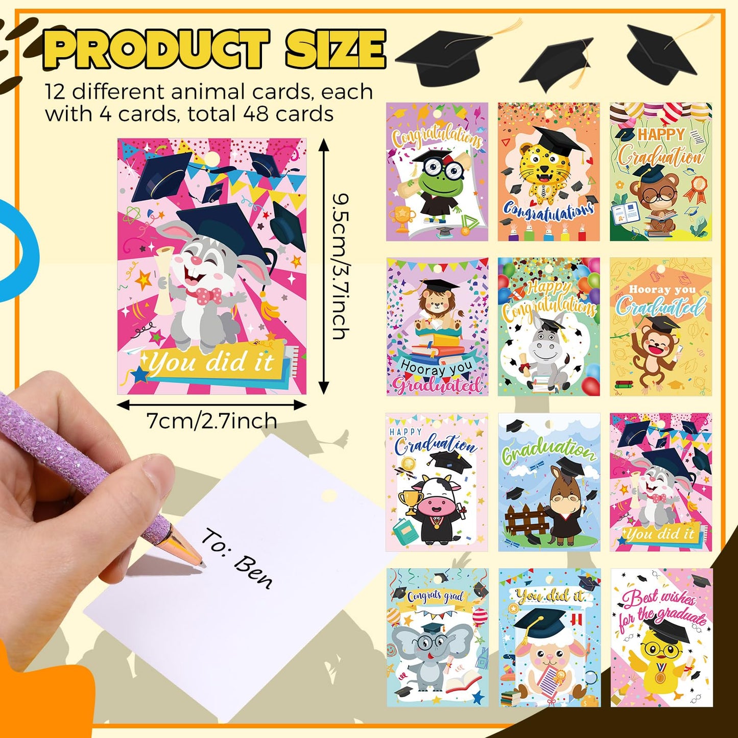 Hanaive 48 Set Graduation Mini Stuffed Animal Bulk 3 Small Plush Animal Toy With Grad Gift Card And White Organza Bag Grad Ca
