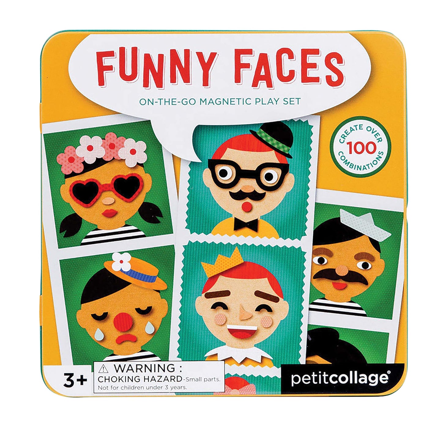 Petit Collage Funny Face Magnetic Travel Play Set – Fun Game For Families, Ideal For 2-4 Players, Ages 4+ – Travel Game For Kids With Handy Portable Tin – Make A Great Gift Idea