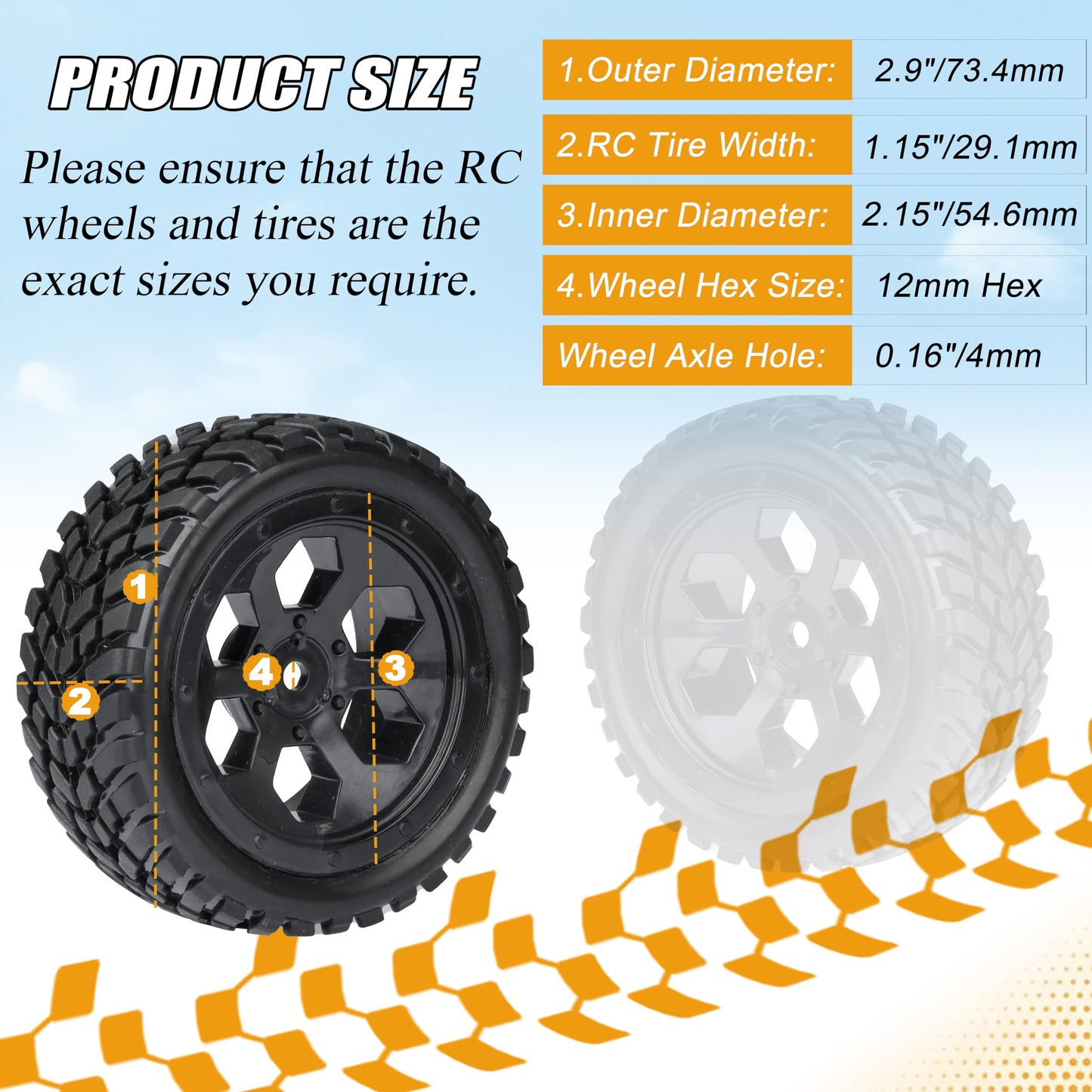 RC Station 12mm Hex RC Wheels and Tires for Hyper Go H16BM H14BM Tires and Wheels 1/14 1/16 with Foam Inserts for Traxxas Wltoys