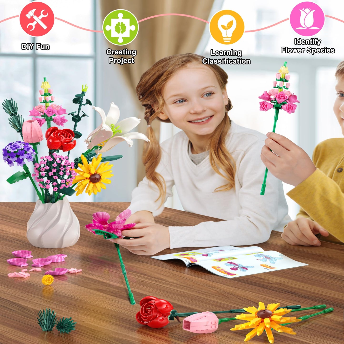 Flowers Bouquet Building Sets, 10 Pieces Of Never-Fading Flowers, Diy Creative Building Blocks,Ideal For Kids 6 For Valentine'S