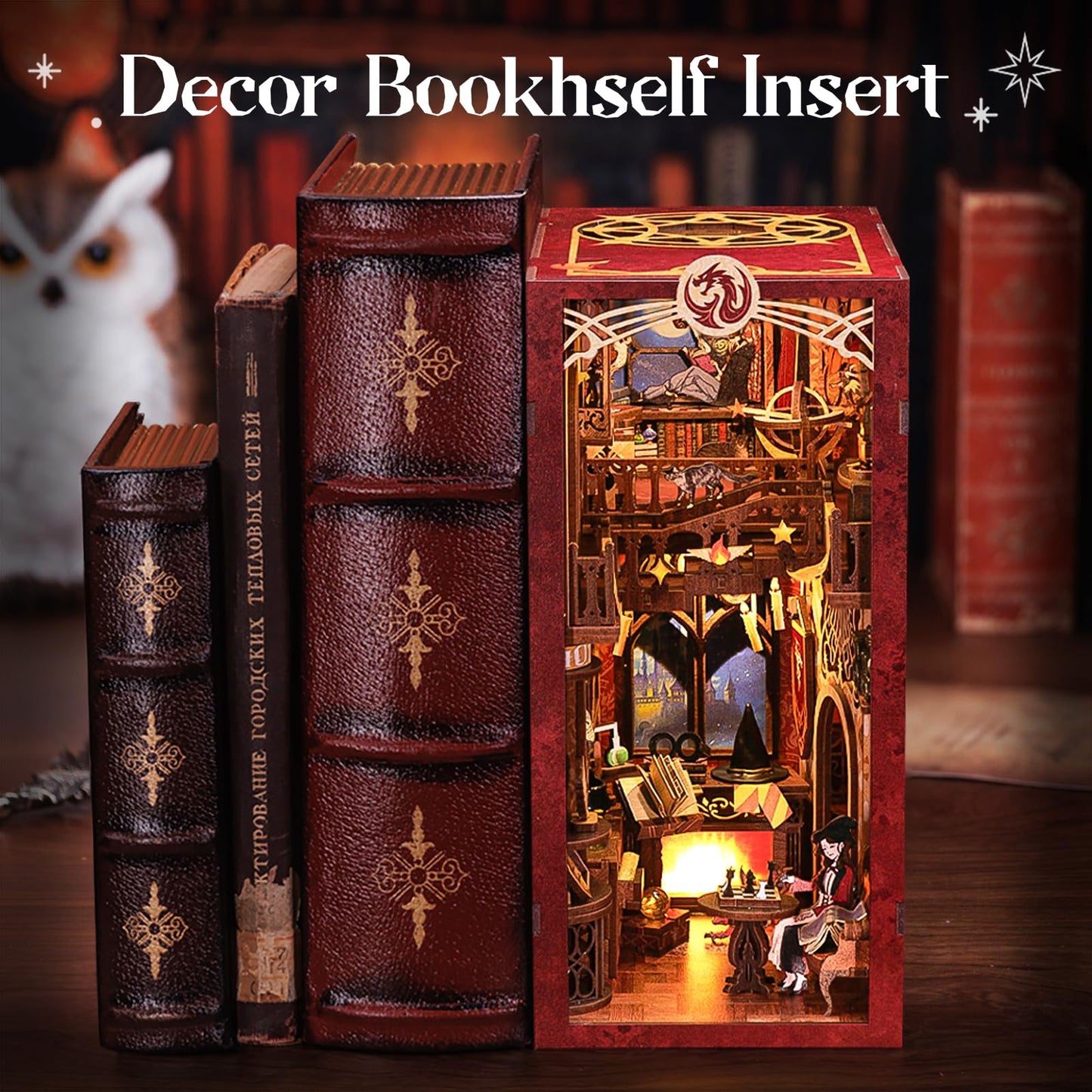 Fsolis Book Nook Kit, Diy Miniature Room House Kit For Adult Activities Decorative Bookend Bookshelf Bookcase Decor Birthday For Women Teens (Flam Common Room)