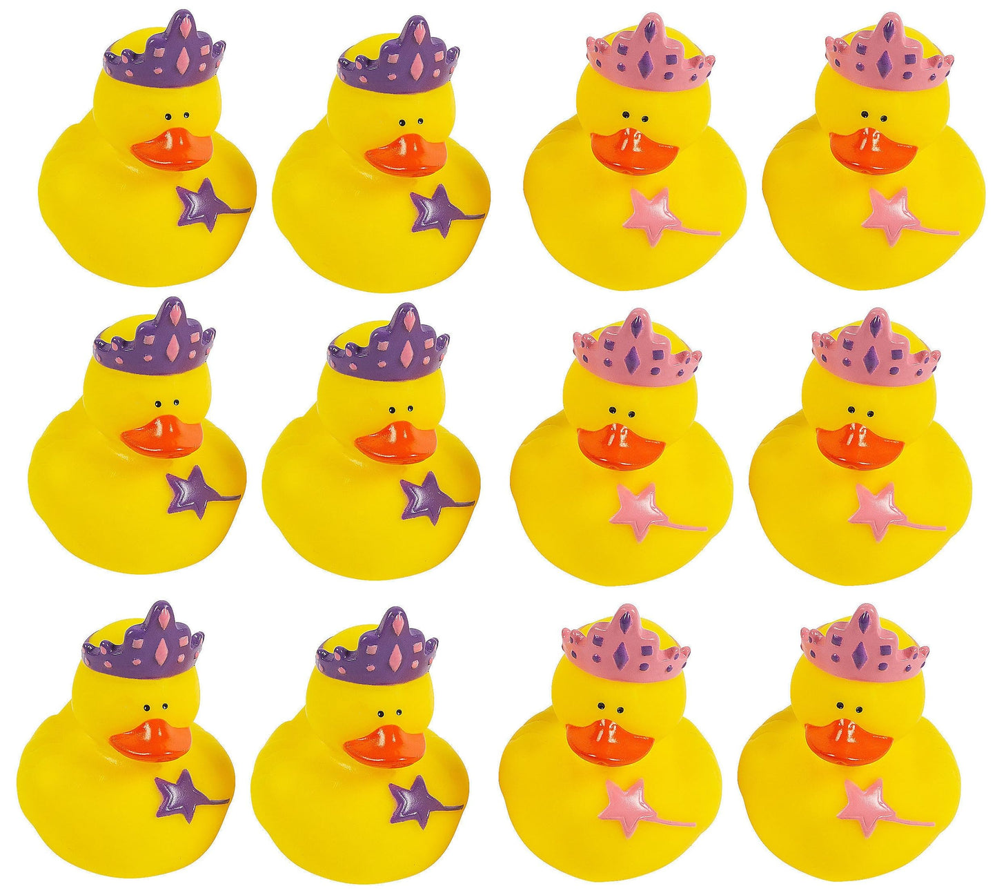 Cool Rubber Duckies For Girls Pink And Purple Princess Star (2') Standard Size. (12 Pack) Cute Duck Bath Tub Pool Toys. (Princess Rubber Ducks)