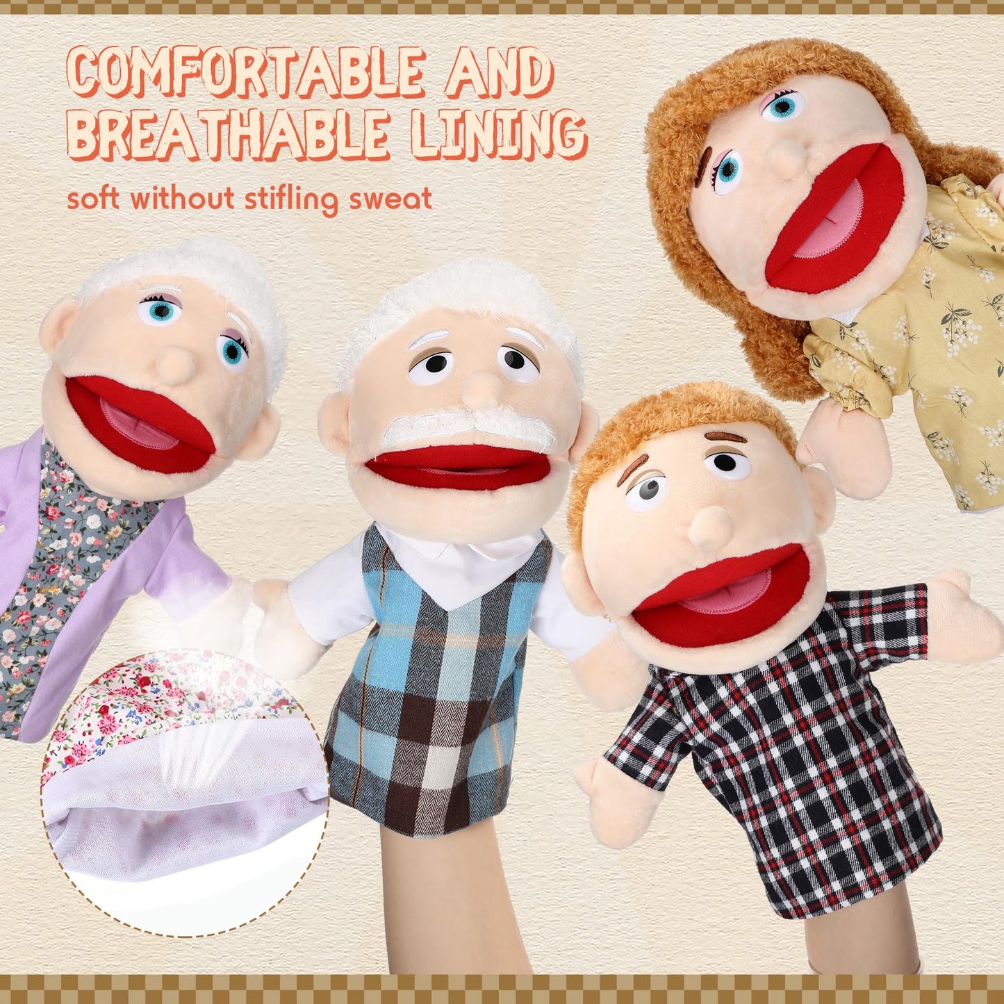 Lenwen 6 Pcs Family Hand Puppet Set 11.8 Inch Family Members Puppets With Movable Mouth Soft Plush Hand Puppet For Boys And Girls Teens Storytelling Play School Teaching Preschool (Light Skinned)