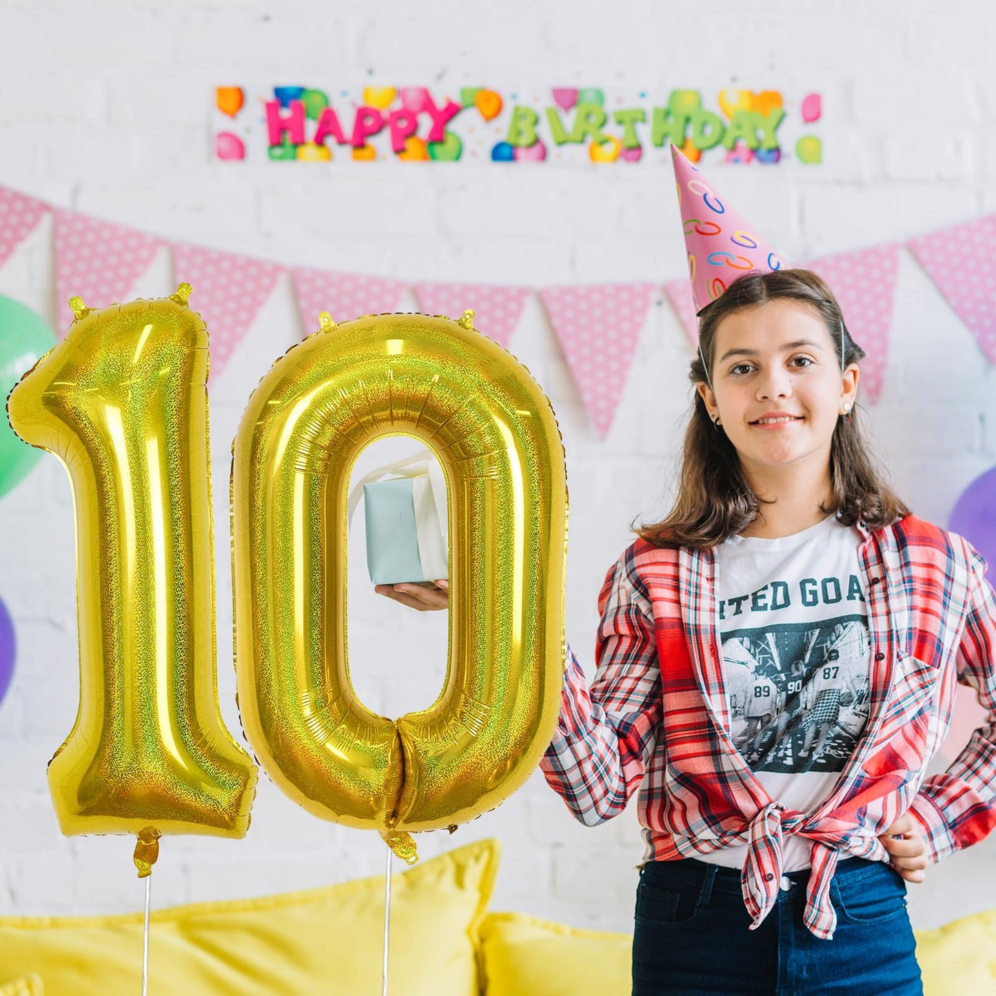 10Th Birthday Balloons For Boys, Large Laser Gold Foil Number 10 Balloons, 40'' Self Inflating Helium Balloons Anniversary Party
