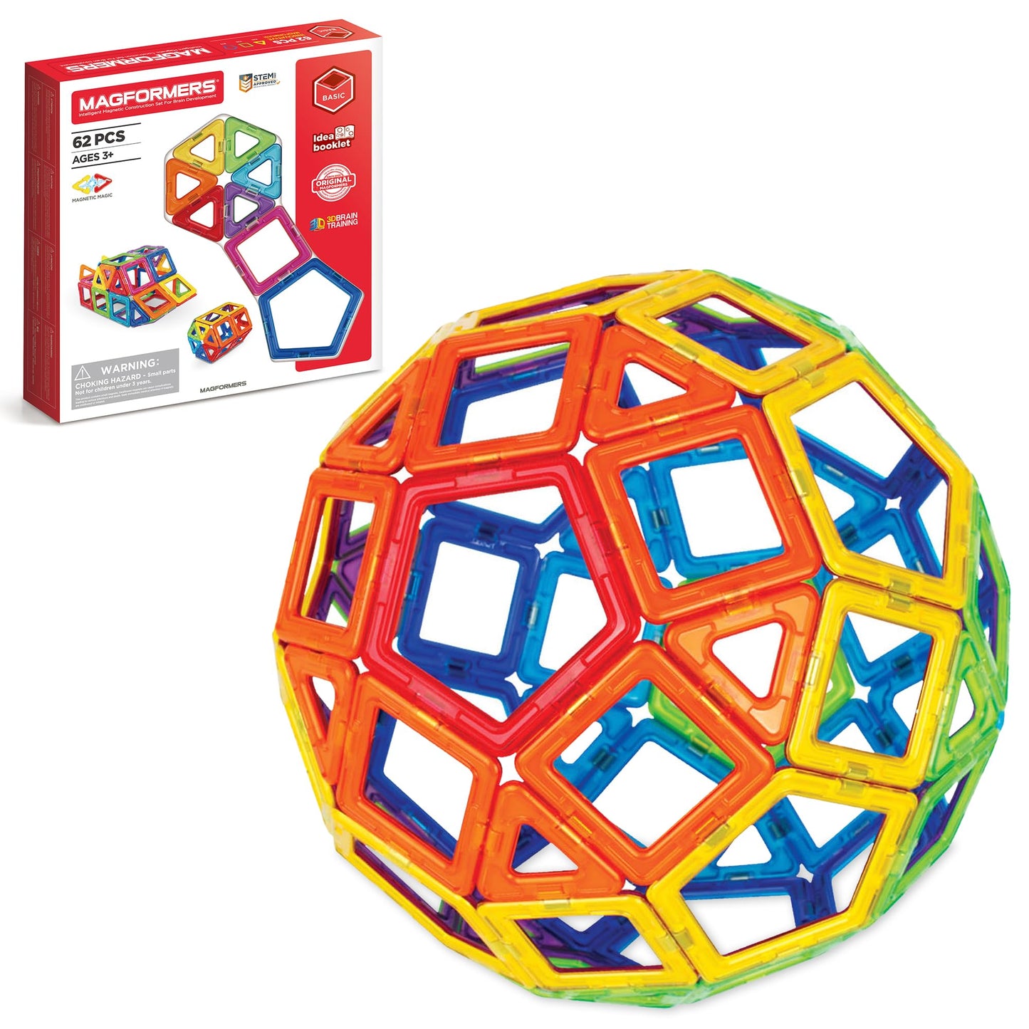 Magformers Rainbow 62-Piece Magnetic Tiles Set - STEM Educational Toy for Kids, Multi-colored Building Blocks for Problem-Solving Skills