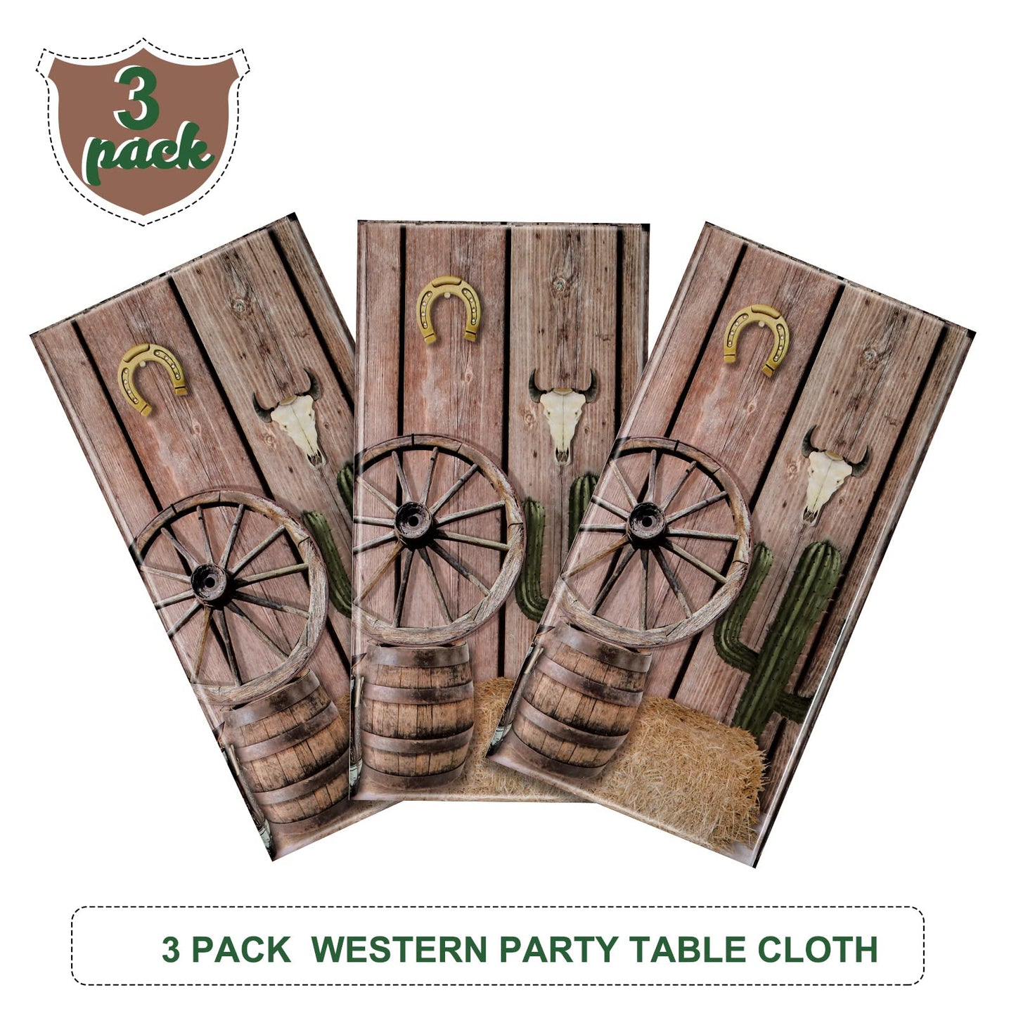 Tiamon 3 Pcs Western Party Tablecloth Western Cowboy Party Table Cover Cowboy Theme Plastic Tablecloth Wild West Wooden House Ba