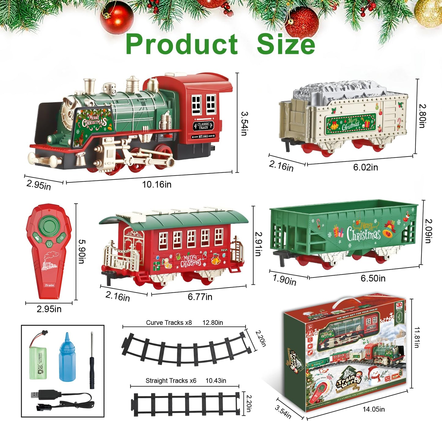 Juqu Train Set, Christmas Train With Remote Control Train Toys W/Smoke, Whistle & Lights, Christmas Train Sets For Around The Tr