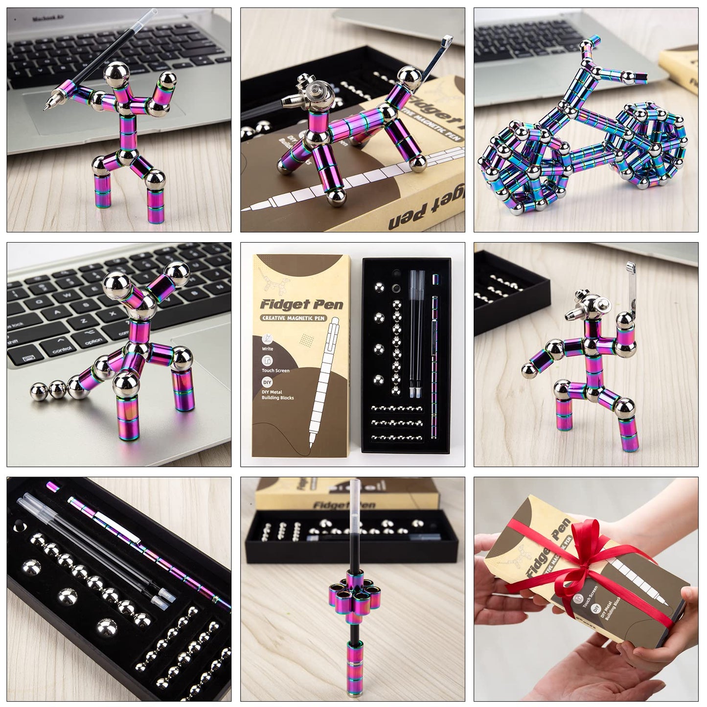 Juboury Fidget Pen, Decompression Magnetic Metal Pen, Fidget Toy Multifunctional Deformable Magnet Writing Pen Novel Toy Gift For Adults Teen Boys Or Girls