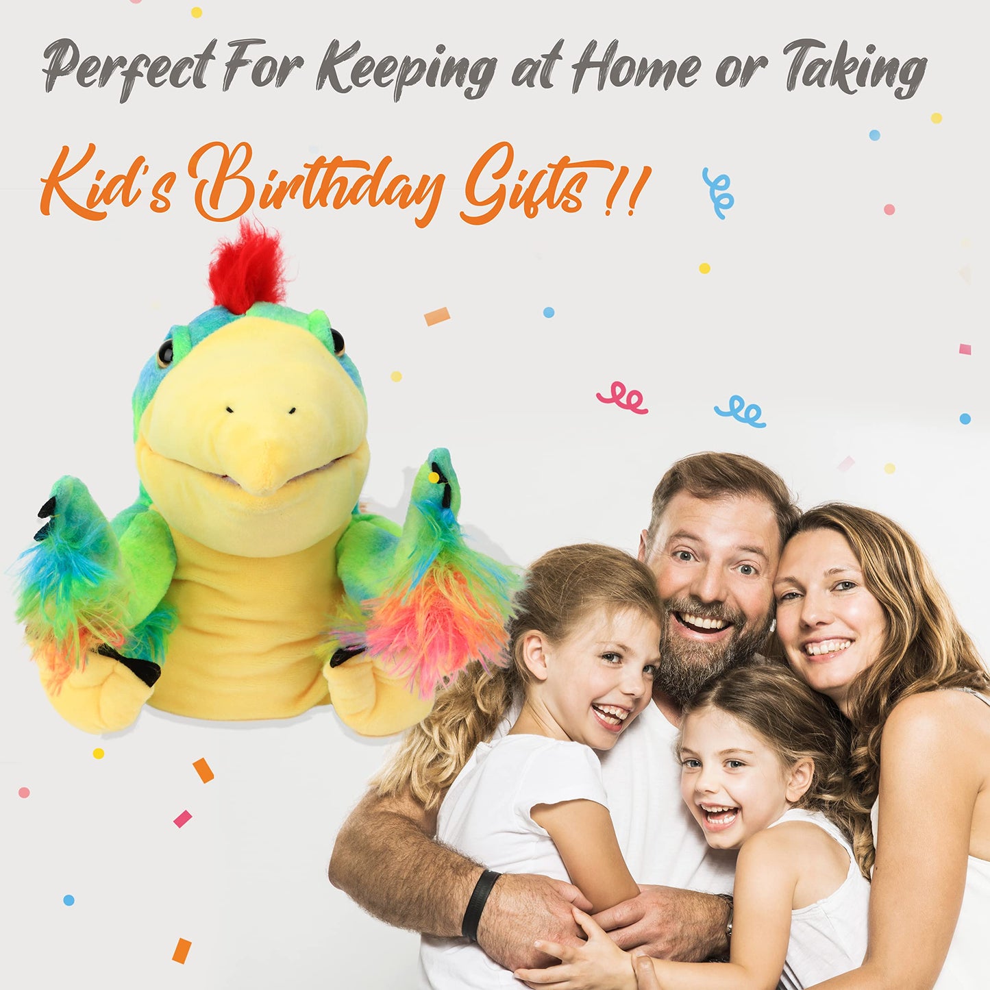 Cuteoy Plush Caudipteryx Hand Puppet Stuffed Animal Toy Open Movable Mouth Creative Role Play Storytelling Dinosaur Plushies Gifts For Kids Toddlers Birthday Christmas